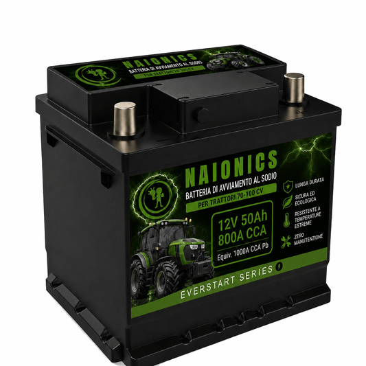 Batteria al Sodio per avviamento Trattori da 70 a 100 CV Naionics 12V 50Ah 800A CCA 244x176x188mm - EverStart Series NA12050T3