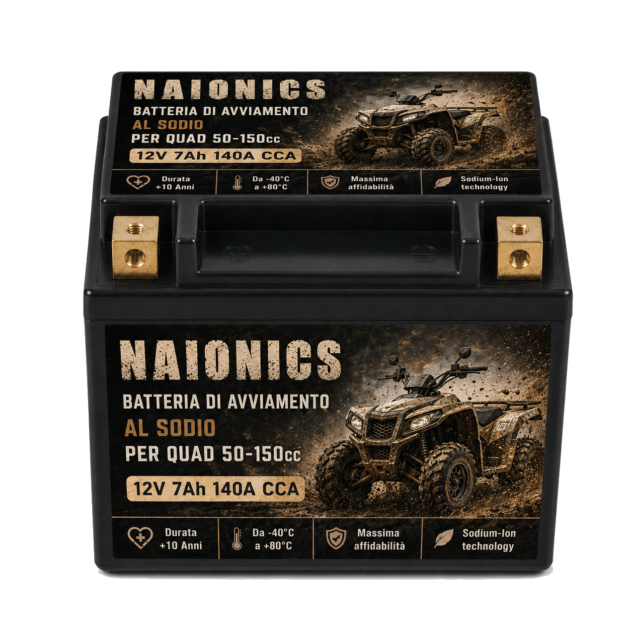 Batteria al Sodio per avviamento ATV Quad 50-150cc Naionics 12V 7Ah 140A CCA - Batteria al Sodio Avviamento Moto EverStart Series NAM12N9-Q1