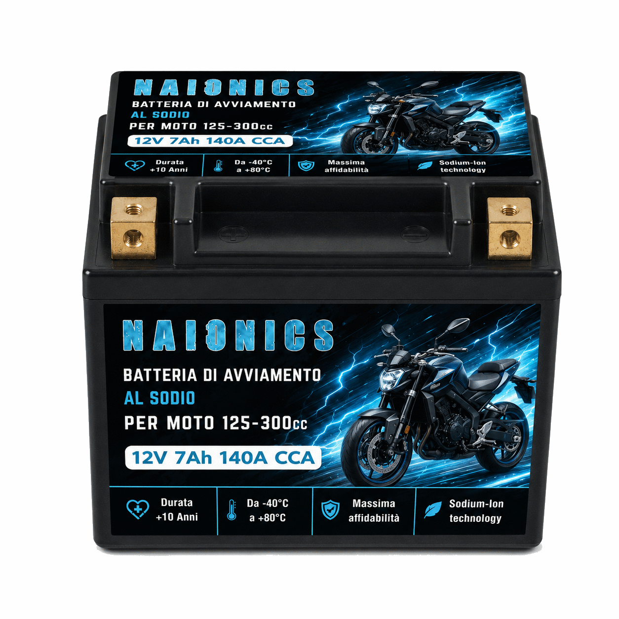 Batteria al Sodio per avviamento Moto 125cc-300cc Naionics 12V 7Ah 140A CCA - Batteria al Sodio Avviamento Moto EverStart Series NAM12N9-M1