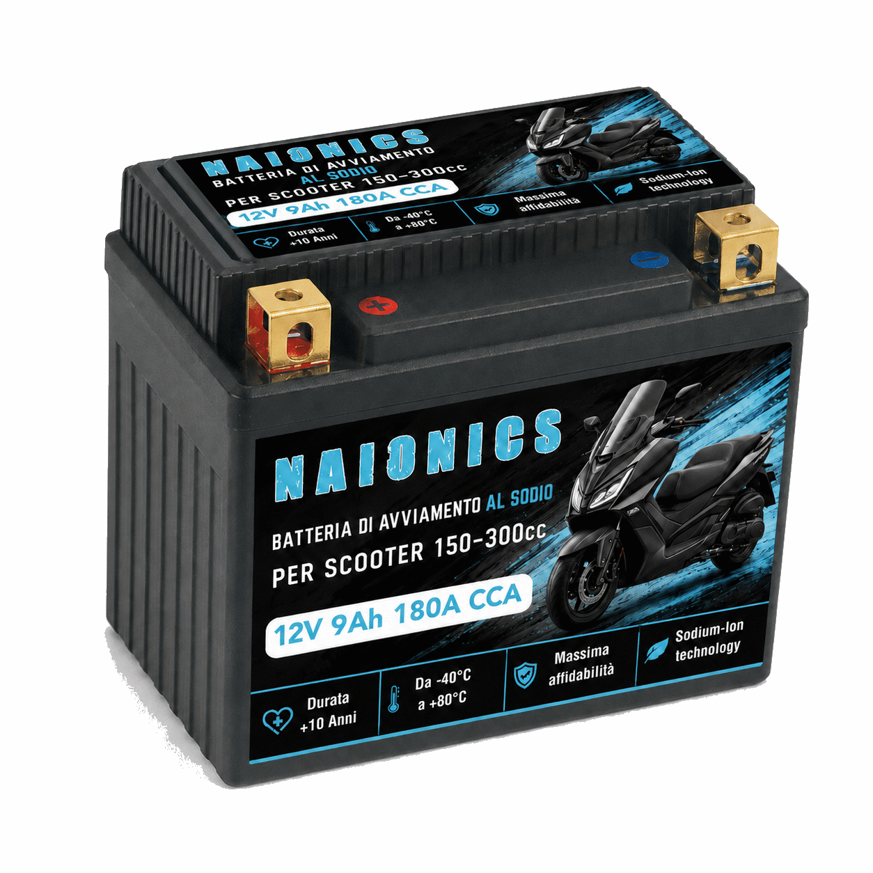 Batteria al Sodio per avviamento Scooter 150cc-300cc Naionics 12V 9Ah 180A CCA EverStart Series NAMYTX9A-M10