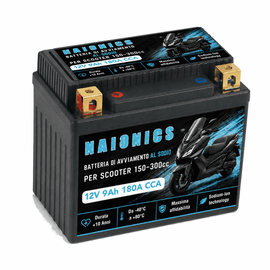 Batteria al Sodio per avviamento Scooter 150cc-300cc Naionics 12V 9Ah 180A CCA EverStart Series NAMYTX9A-M10