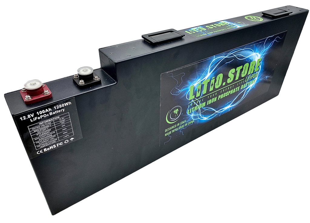 Batteria LiFePO4 12V 100Ah Litio Store LFP 100A BMS 1280Wh - Larghezza 6cm - Serie Ultraslim