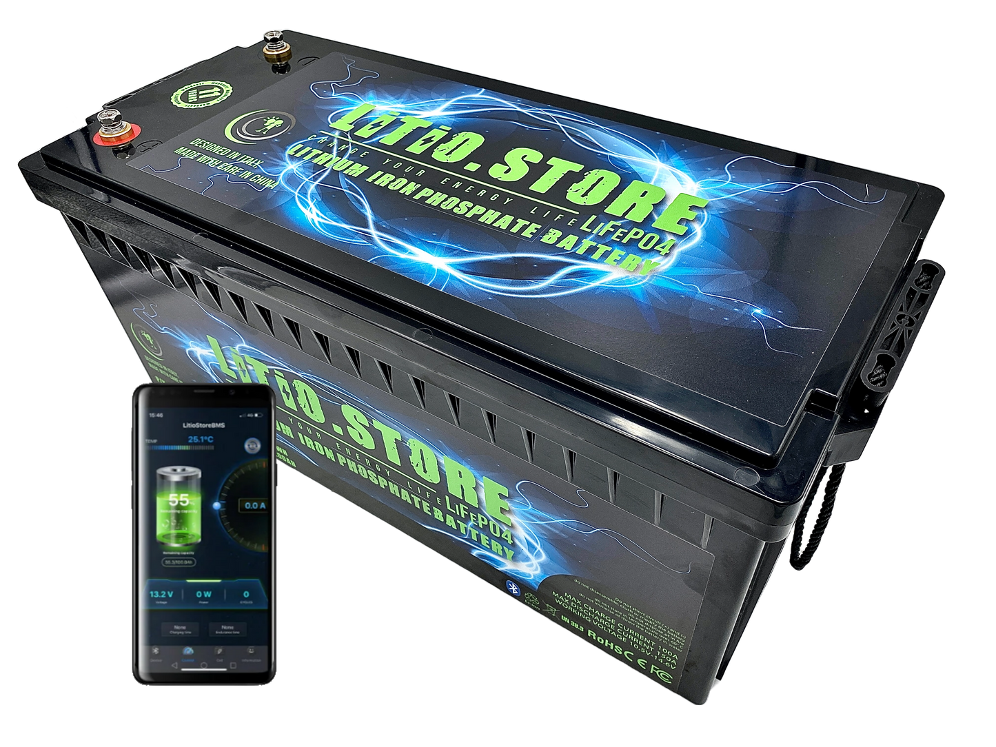 Baterie LiFePO4 12V 200Ah Bluetooth Litio Store LFP 150A BMS 2560Wh