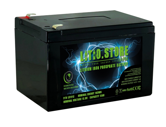 Batterie LiFePO4 12V 12Ah Litio-Ferro-Fosfato 12A BMS 153Wh