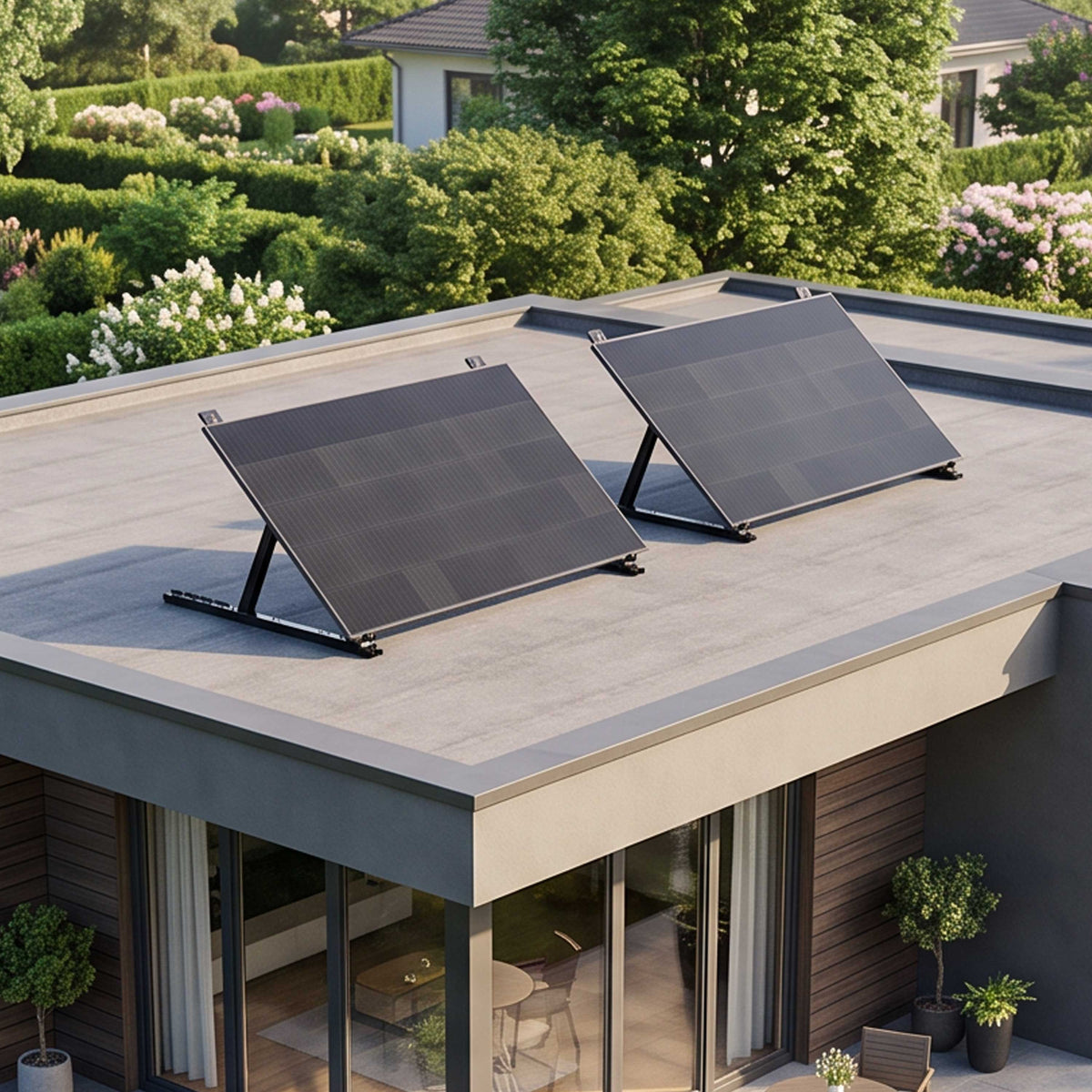 Supporto inclinabile per pannello solare in alluminio nero 15-45° fino a 114 cm HST120 per tetto piano e balcone