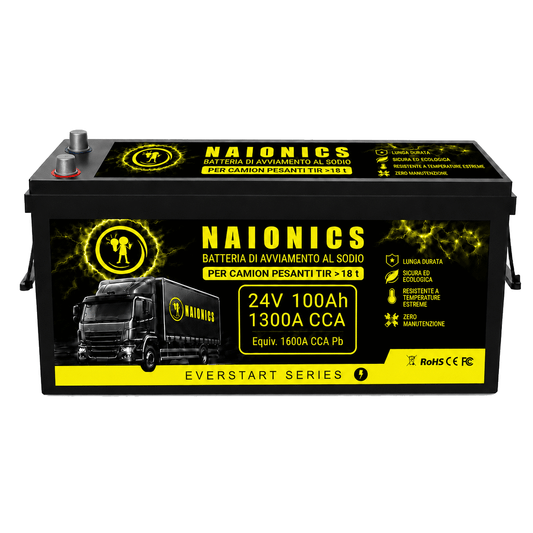 Batteria al Sodio per avviamento Camion oltre 18 t Tir Naionics 24V 100Ah 1300A CCA Bluetooth 525x240x220mm - EverStart Series NA24100001A1