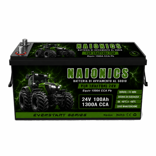 Batteria al Sodio per avviamento Trattori grandi 24 V Naionics 24V 100Ah 1300A CCA Bluetooth 525x240x220mm - EverStart Series NA24100T1