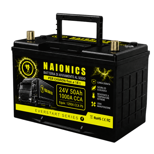 Batteria al Sodio per avviamento Camion fino a 18 t Naionics 24V 50Ah 800A CCA Bluetooth 306x174x222mm - EverStart Series NA24050001A1