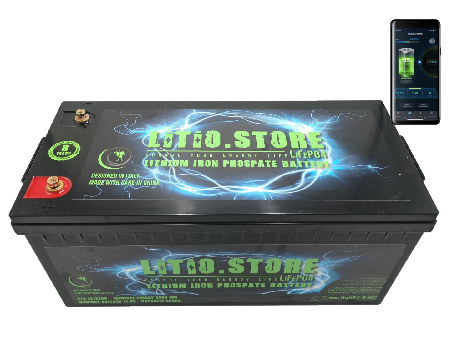 Batteria LiFePO4 24V 100Ah BUSBAR Bluetooth Litio Store LFP 100A BMS 2560Wh Serie PRO