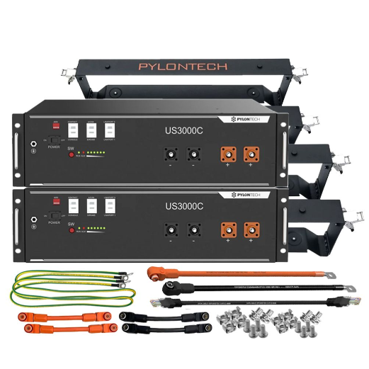 Kit Accumulo Pylontech 7kWh 48V LiFePO4 2x US3000C con Staffe e Cavi Inverter