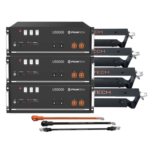 Kit Accumulo Pylontech 14,4kWh 48V LiFePO4 3x US5000 con Staffe e Cavi Inverter