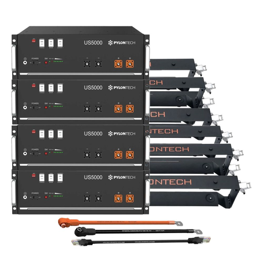 Kit Accumulo Pylontech 19,2kWh 48V LiFePO4 4x US5000 con Staffe e Cavi Inverter