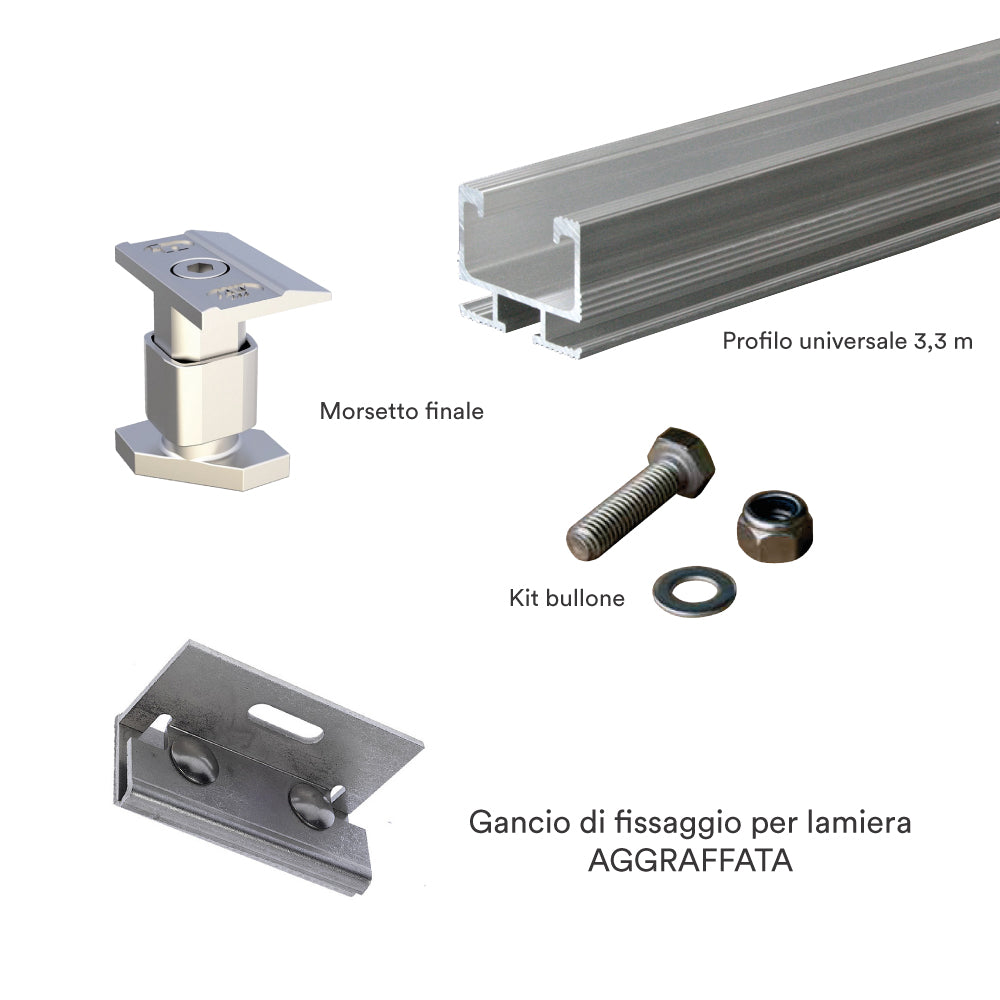 Kit Fissaggio 1 Pannello Fotovoltaico per Tetto in Lamiera Aggraffata