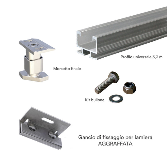 Kit Fissaggio 1 Pannello Fotovoltaico per Tetto in Lamiera Aggraffata