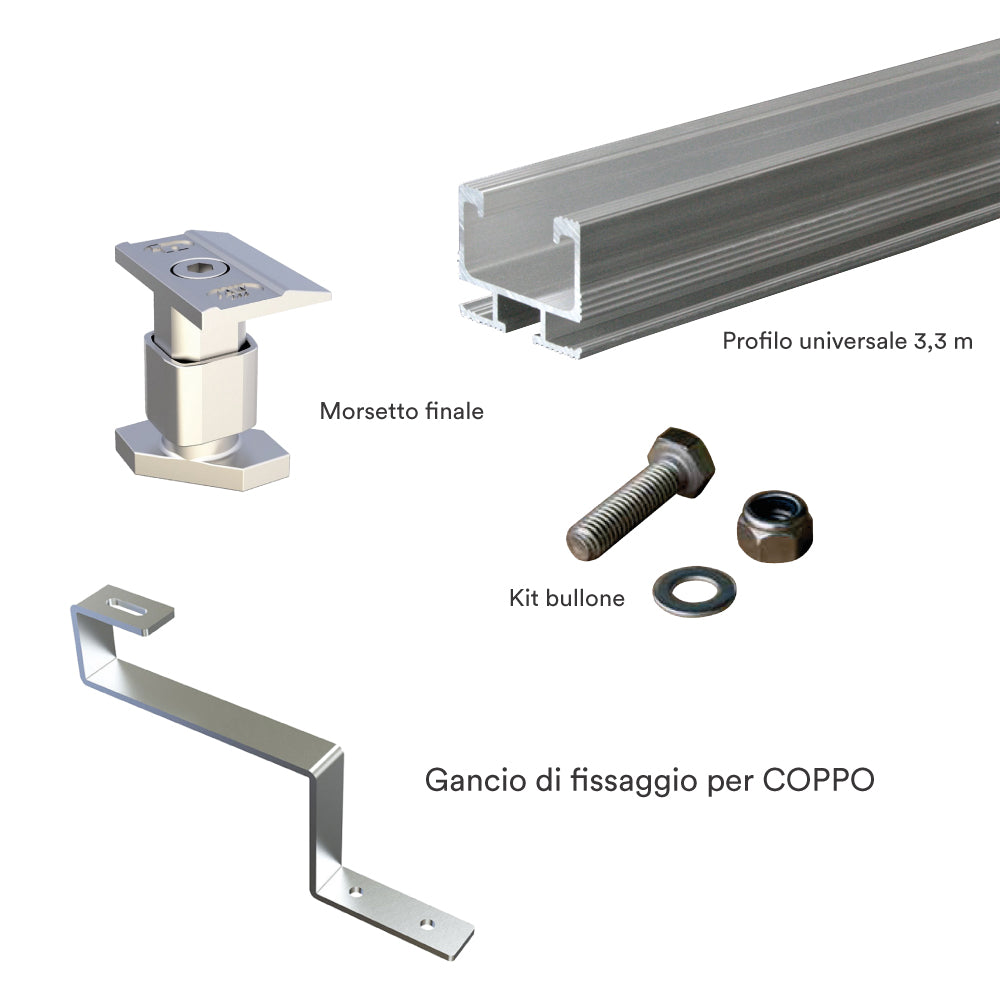 Kit Fissaggio 1 Pannello Fotovoltaico per Tetto in Coppi