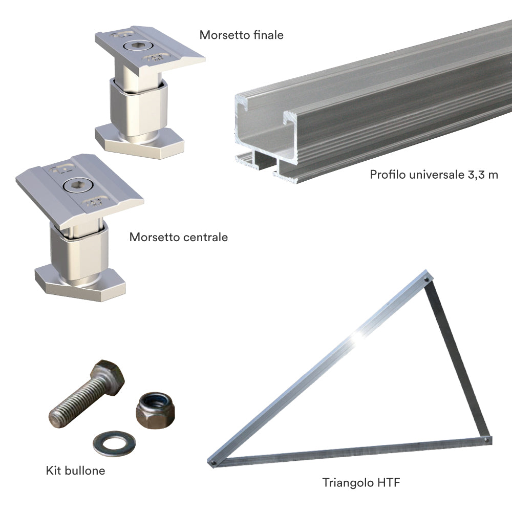 Kit Fissaggio Triangolare 1 Pannello Fotovoltaico per Tetto Piano