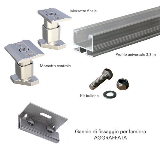 Kit Fissaggio 2 Pannelli Fotovoltaici per Tetto in Lamiera Aggraffata