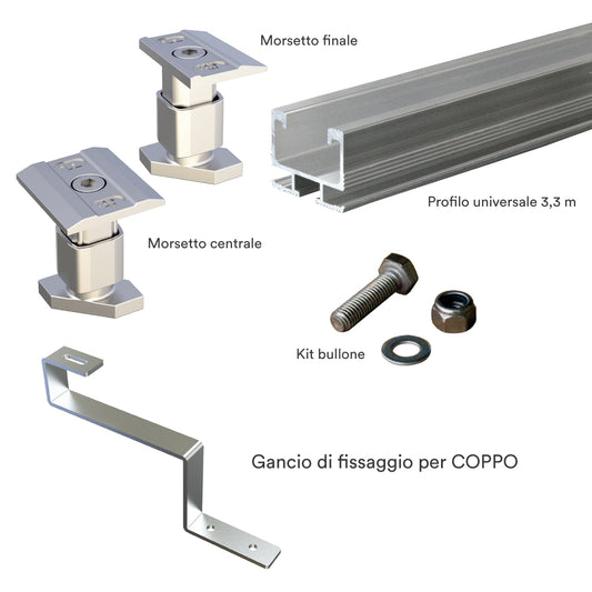 Kit Fissaggio 2 Pannelli Fotovoltaici per Tetto in Coppi