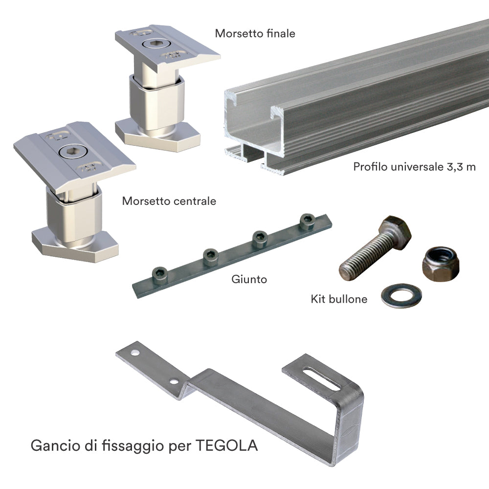 Kit Fissaggio 5 Pannelli Fotovoltaici per Tetto in Tegole