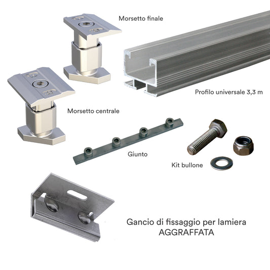 Kit Fissaggio 7 Pannelli Fotovoltaici per Tetto in Lamiera Aggraffata