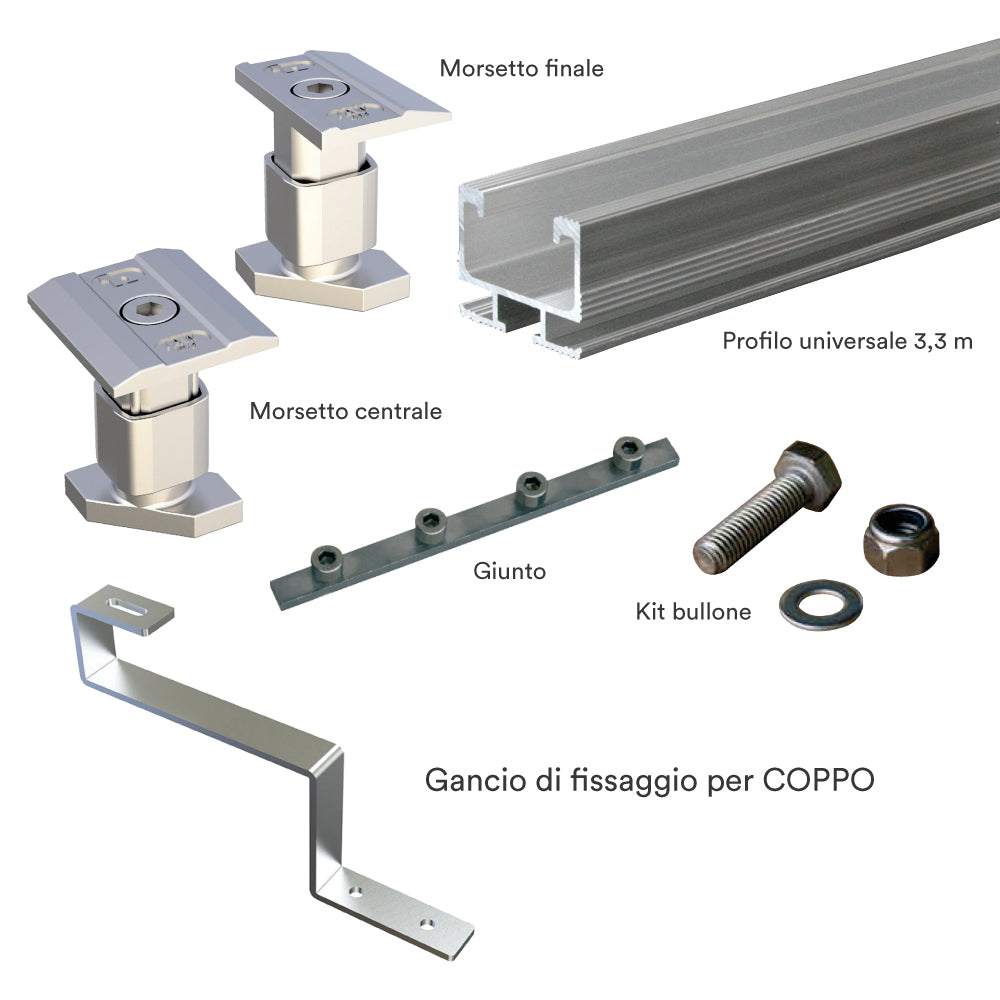 Kit Fissaggio 7 Pannelli Fotovoltaici per Tetto in Coppi