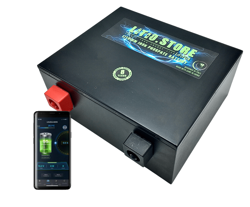 Bateria LiFePO4 12V 180Ah Bluetooth Litio Store LFP 150A BMS 2304Wh sottosedile