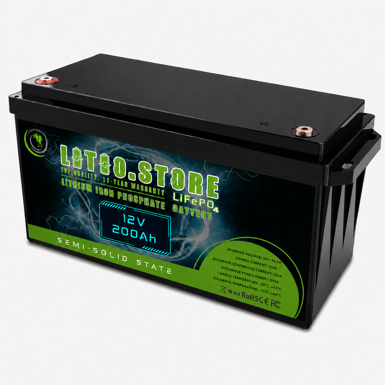 Batteria Litio GEL 12V 200Ah LiFePO4 Stato Semi-Solido 2560Wh Riscaldata LSS1220002 Litio Store