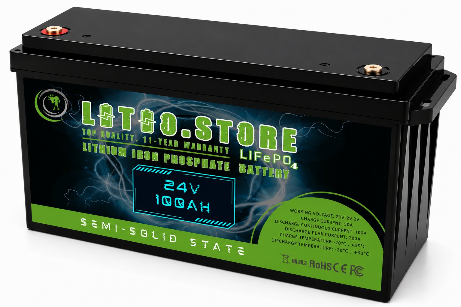 Batteria Litio GEL 24V 100Ah LiFePO4 Stato Semi-Solido 2560Wh Riscaldata LSS2410002 Litio Store