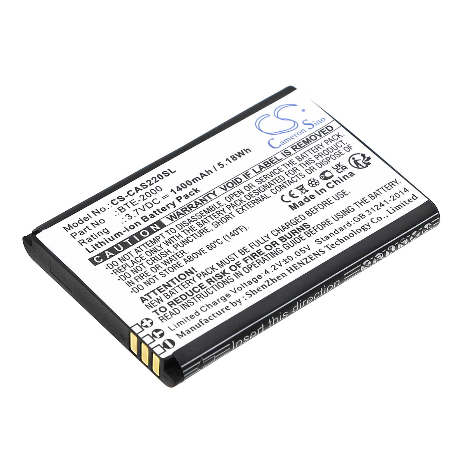 Batteria Li-ion 3.7V 1450mAh - CS-ETV800SL