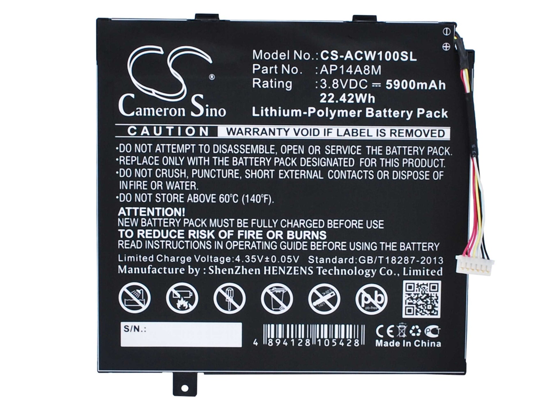 Batteria Li-Polymer 7.4V 3800mAh - CS-HPR612SL