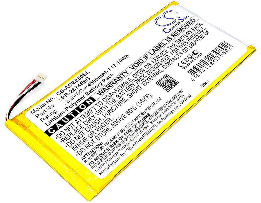 Batteria Li-Polymer 3.8V 4800mAh - CS-HPT408SL
