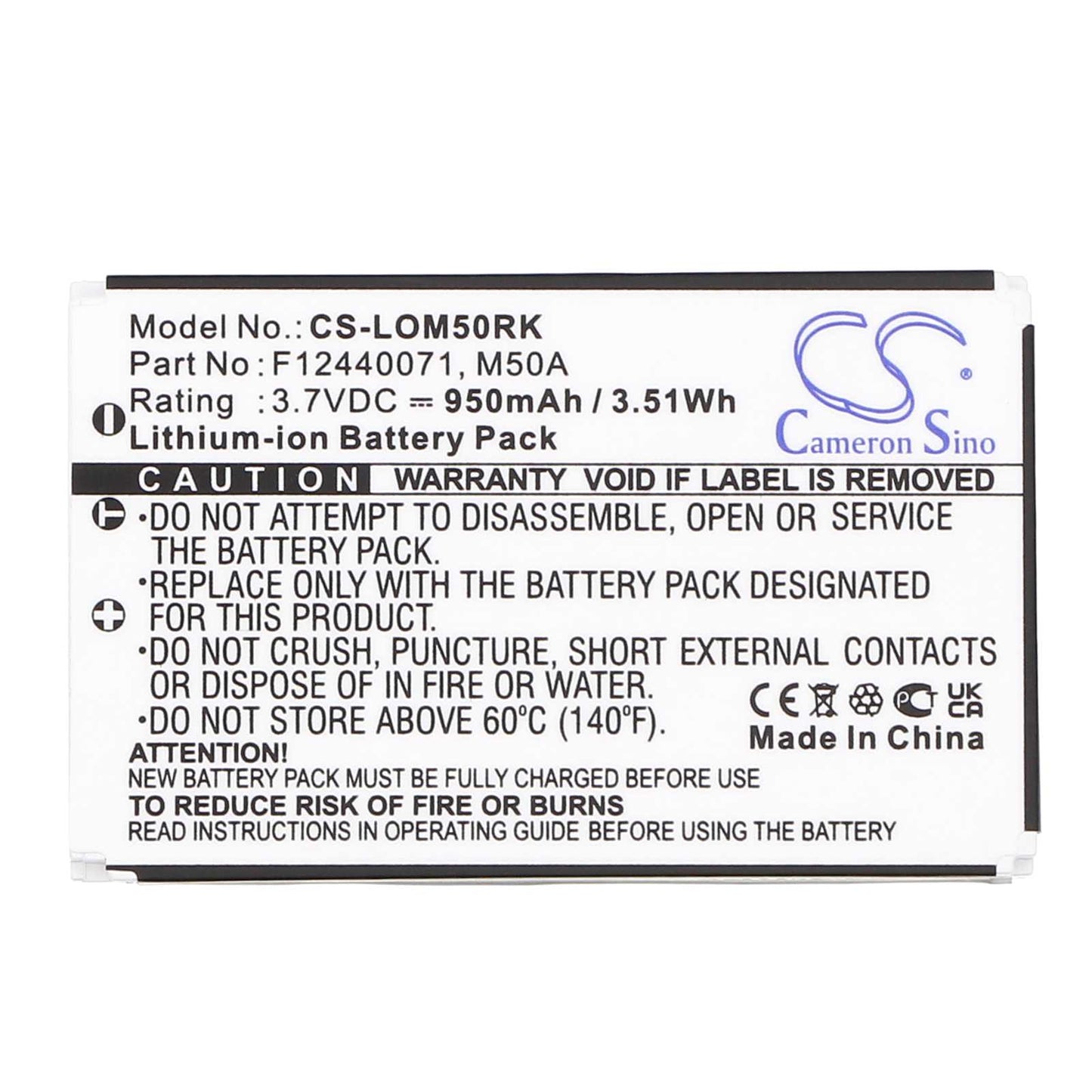 Batteria Li-ion 3.7V 950mAh - CS-LOM50RK