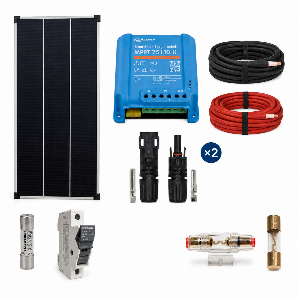 Kit Fotovoltaico 12V 100W Pannello solare + Regolatore MPPT SmartSolar 75/10 per camper barca off-grid