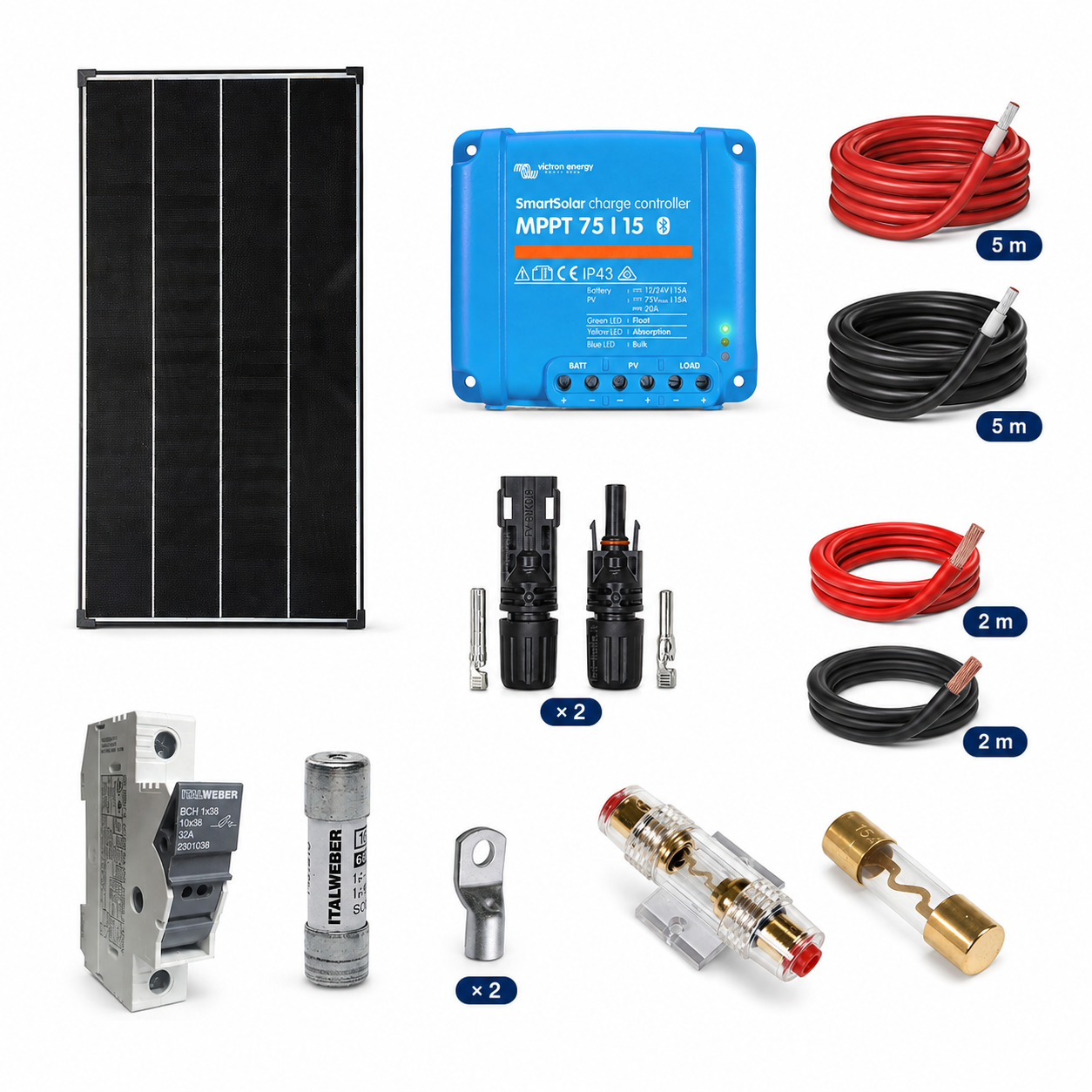 Kit Fotovoltaico 12V 150W Pannello solare + Regolatore MPPT SmartSolar 75/15 per camper barca off-grid