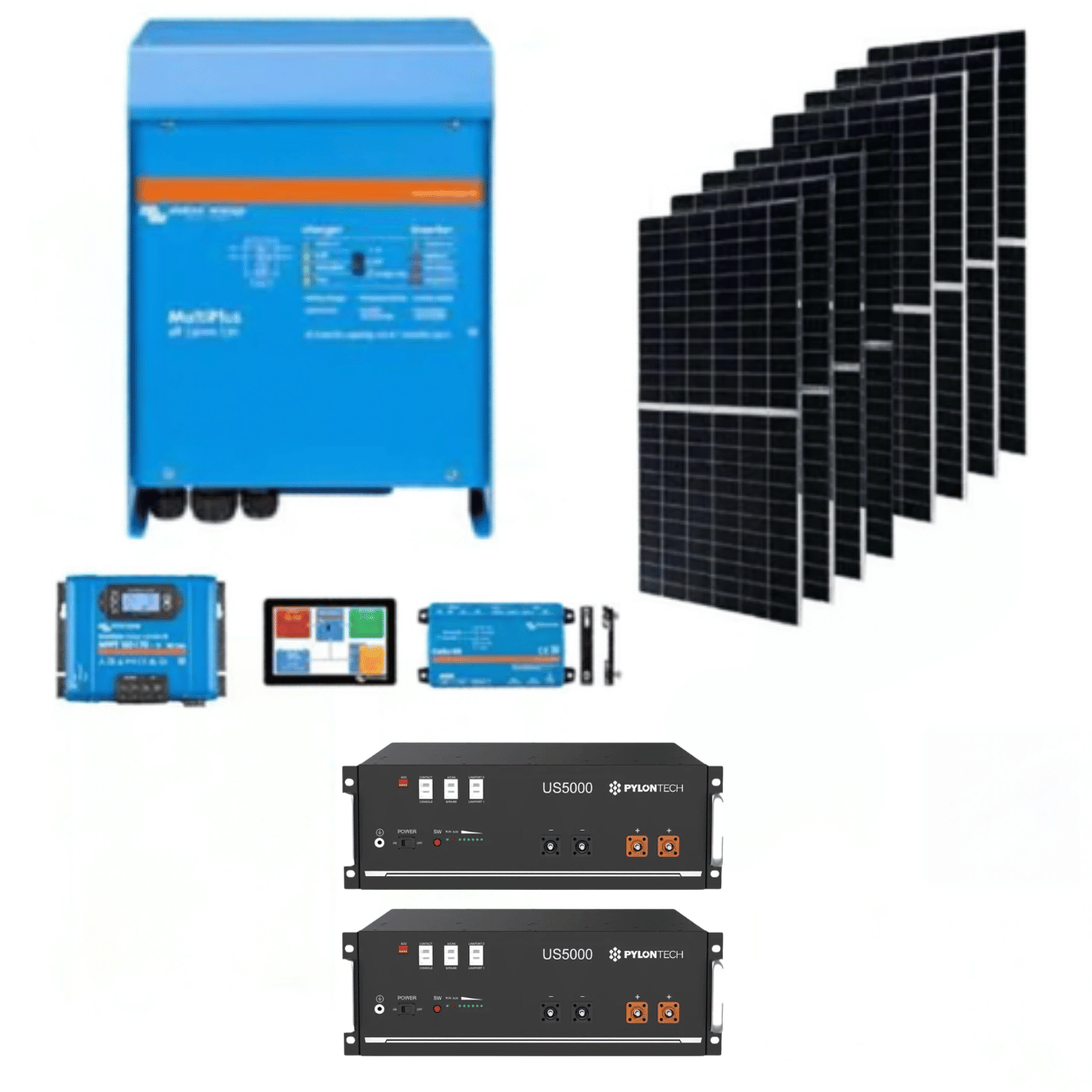Kit Fotovoltaico Off-Grid 10kWh batteria 5kW inverter caricabatterie 4,68kW pannelli solari 585W WiFi Victron Energy Pylontech US5000