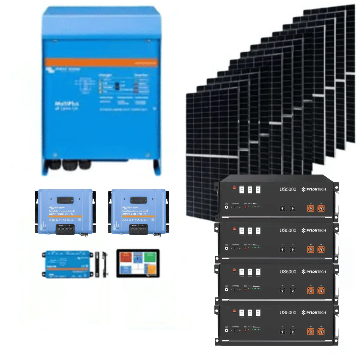 Kit Fotovoltaico Off-Grid 20kWh batteria 8kW inverter caricabatterie 8,19kW pannelli solari 585W WiFi Victron Energy MultiPlus Pylontech