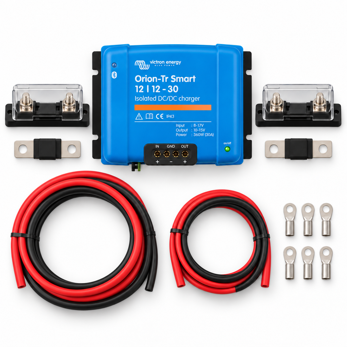 Kit DC-DC charger 12V-12V 30A alternatori 12V e batteria servizi 12V per camper barca