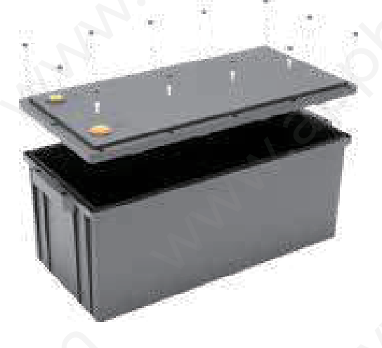 Box Batteria Vuoto Con Viti - Coperchio Rimovibile LSB12-200R out 523x238x218mm in 470x215x195mm MOQ 10pz