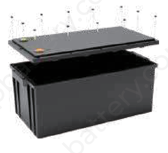 Box Batteria Vuoto Con Viti - Coperchio Rimovibile LSB12-250R out 520x267x220mm in 477x250x185mm MOQ 10pz