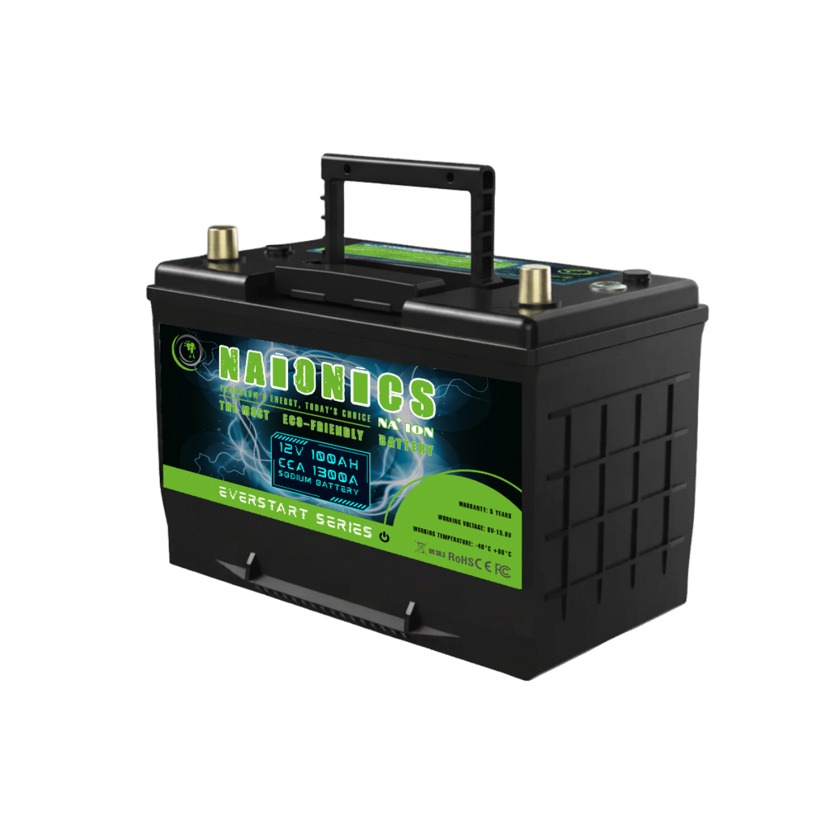 Naionics 12V 100Ah 1300 CCA Bluetooth - Batteria al Sodio per avviamento Auto EverStart Series NA1210001SB