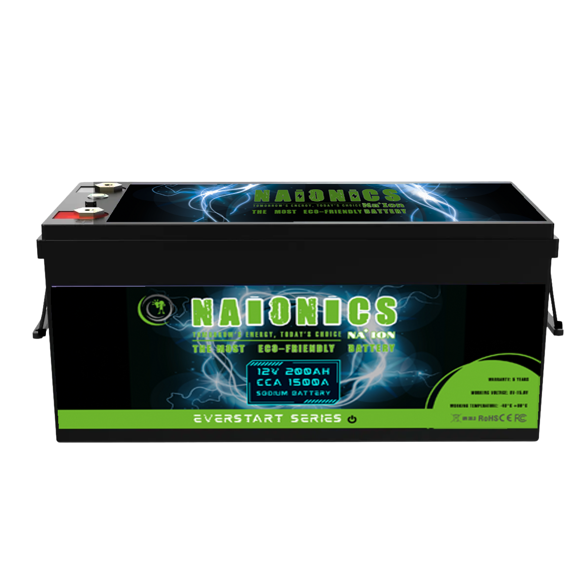 Naionics 12V 200Ah 1500 CCA Bluetooth - Batteria al Sodio per avviamento Auto EverStart Series NA1220001SB