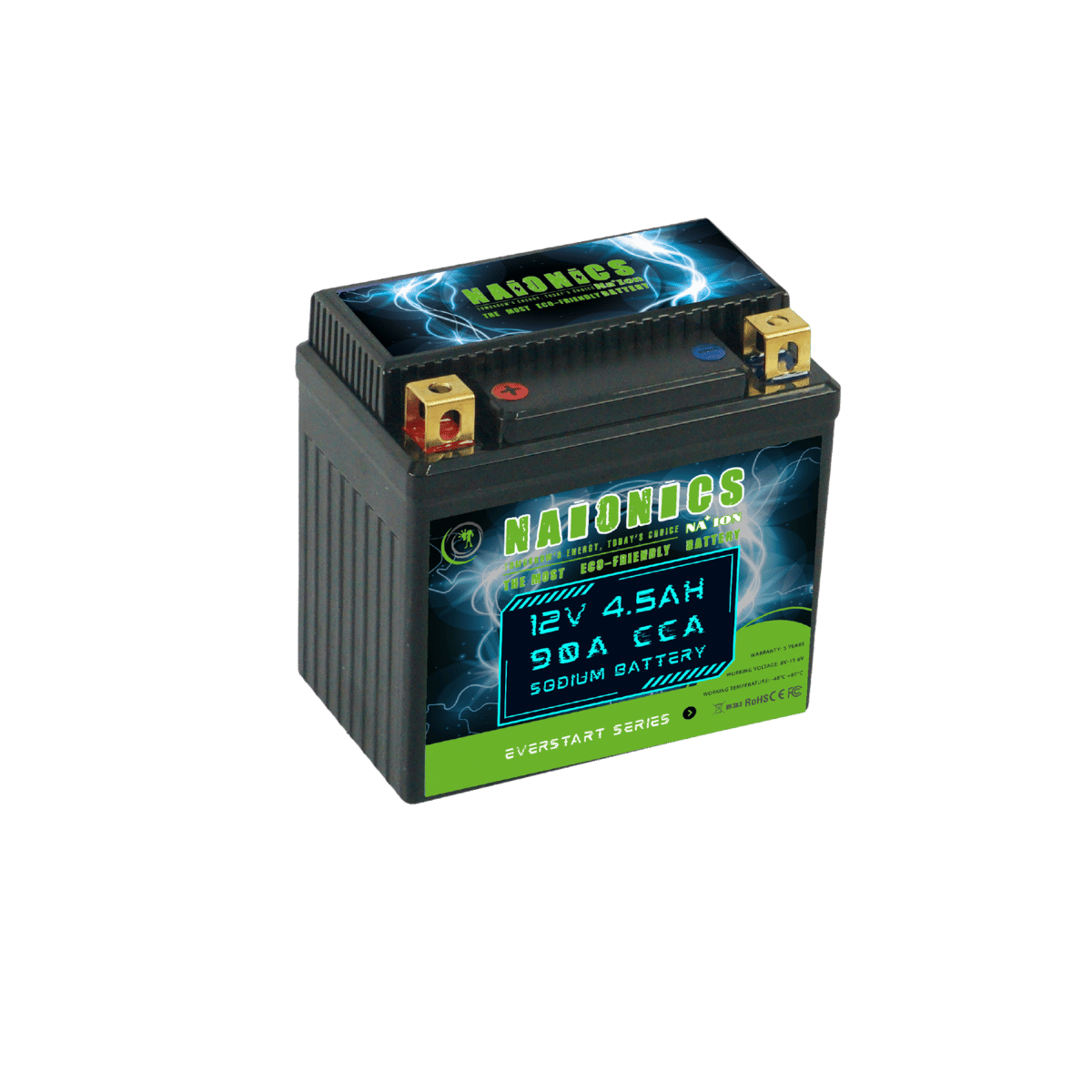 NAIONICS 12V 4.5Ah 130A CCA - Batteria al Sodio Avviamento Moto EverStart Series NAM12N7B
