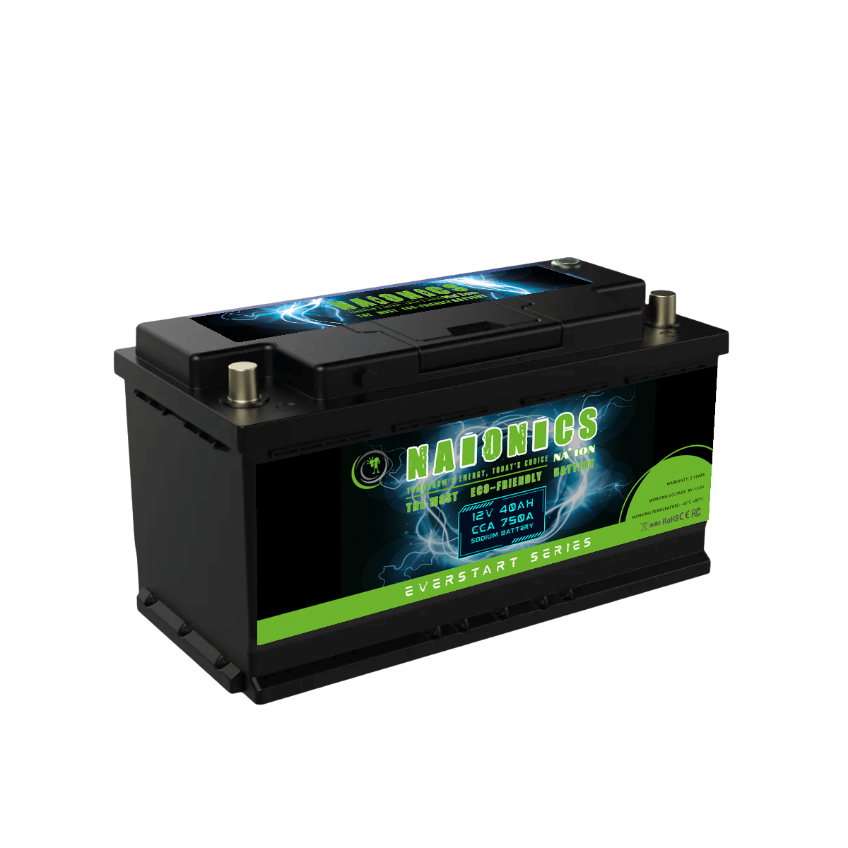 Naionics 12V 40Ah 750 CCA - Batteria al Sodio per avviamento Auto EverStart Series NA1204002SN