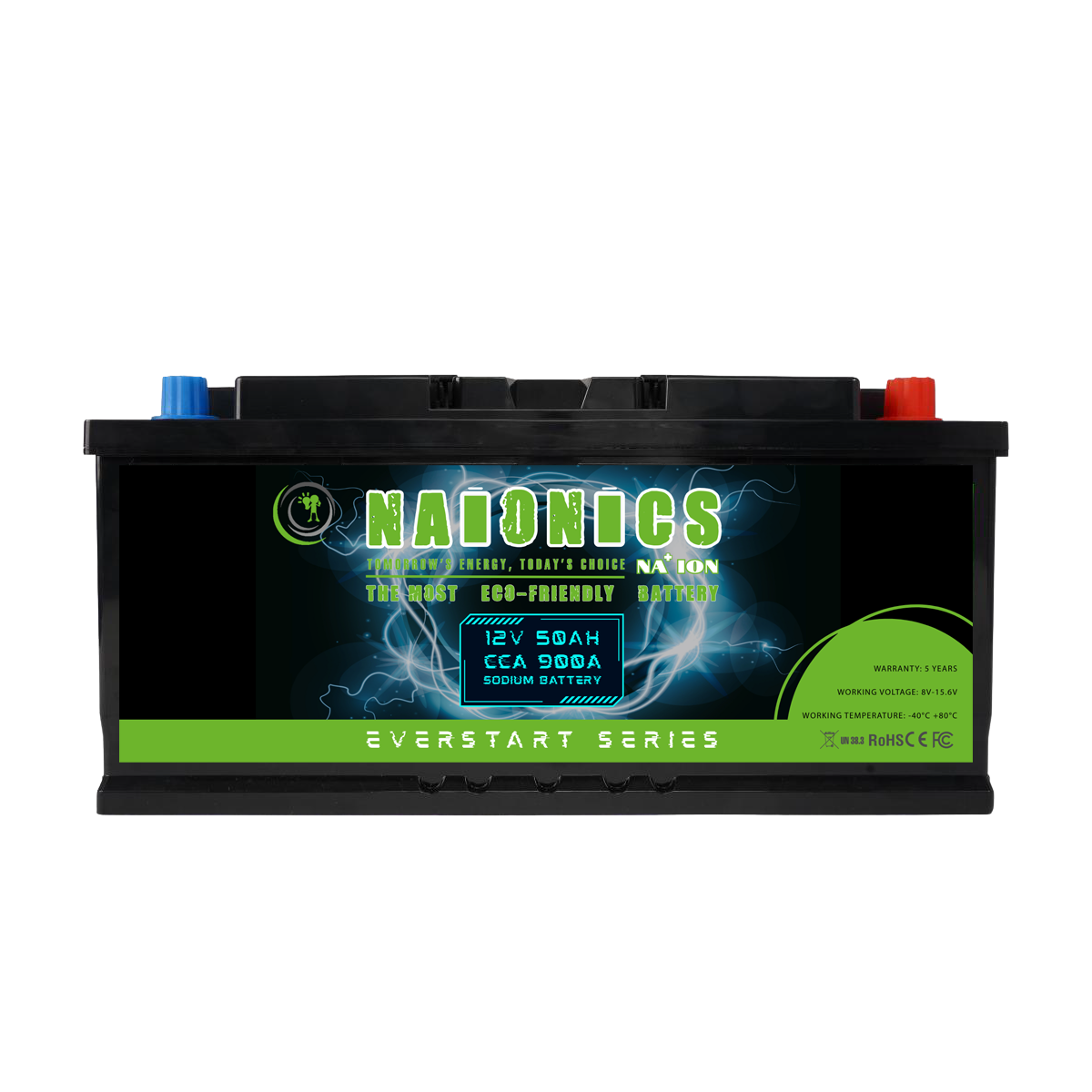 Naionics 12V 50Ah 900 CCA - Batteria al Sodio per avviamento Auto EverStart Series NA1205002SN