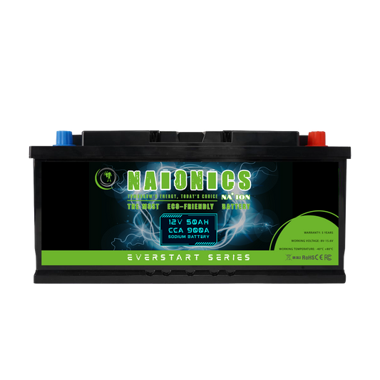 Naionics 12V 50Ah 900 CCA - Batteria al Sodio per avviamento Auto EverStart Series NA1205002SN