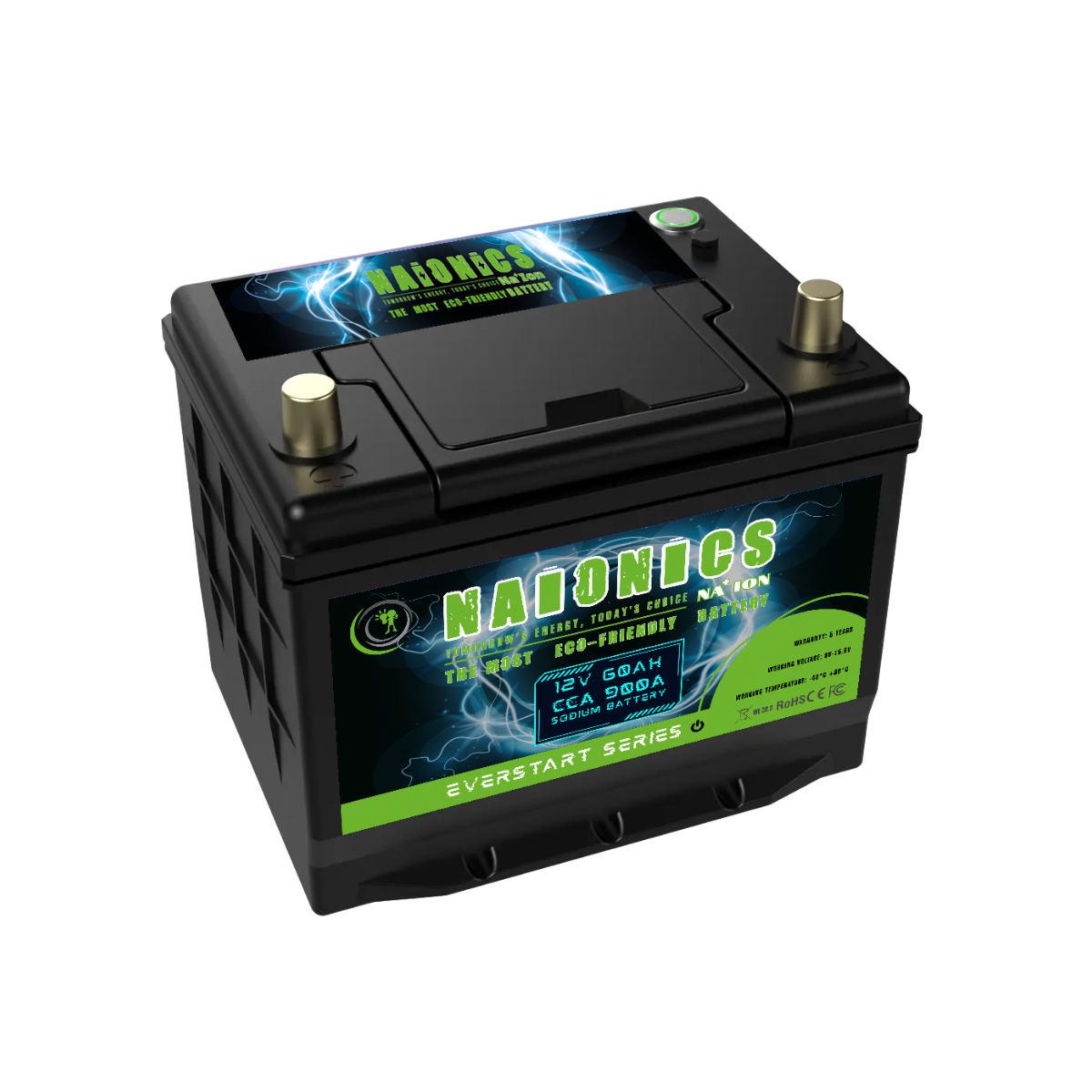 Naionics 12V 60Ah 900 CCA Bluetooth - Batteria al Sodio per avviamento Auto EverStart Series NA1206001SB