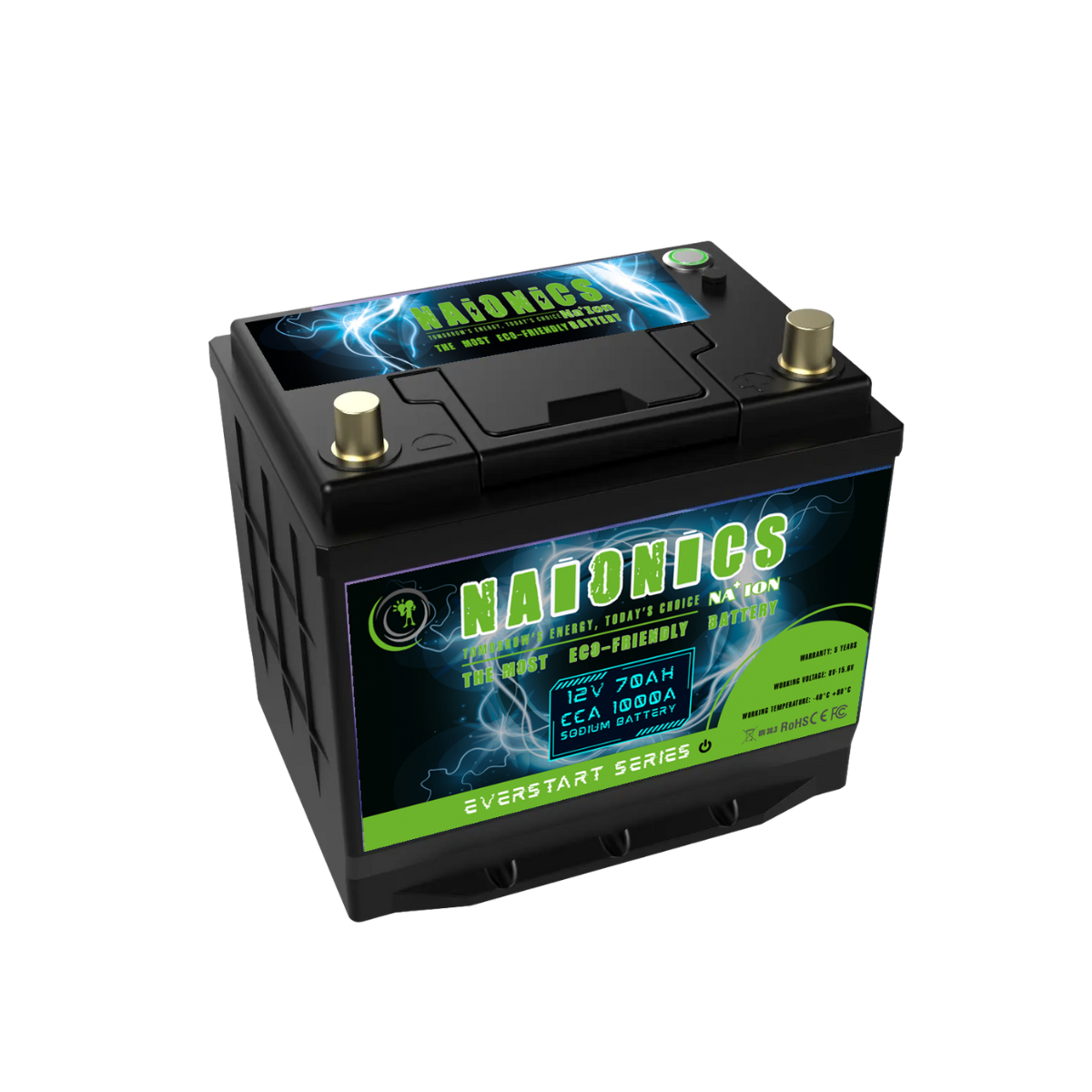 Naionics 12V 70Ah 1000 CCA Bluetooth - Batteria al Sodio per avviamento Auto EverStart Series NA1207001SB