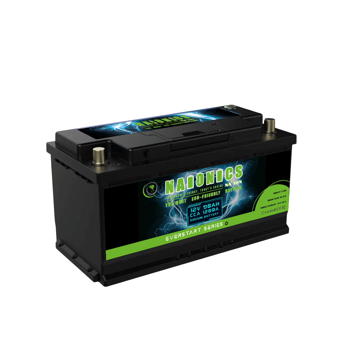 Naionics 12V 90Ah 1200 CCA Bluetooth - Batteria al Sodio per avviamento Auto EverStart Series NA1209001SB