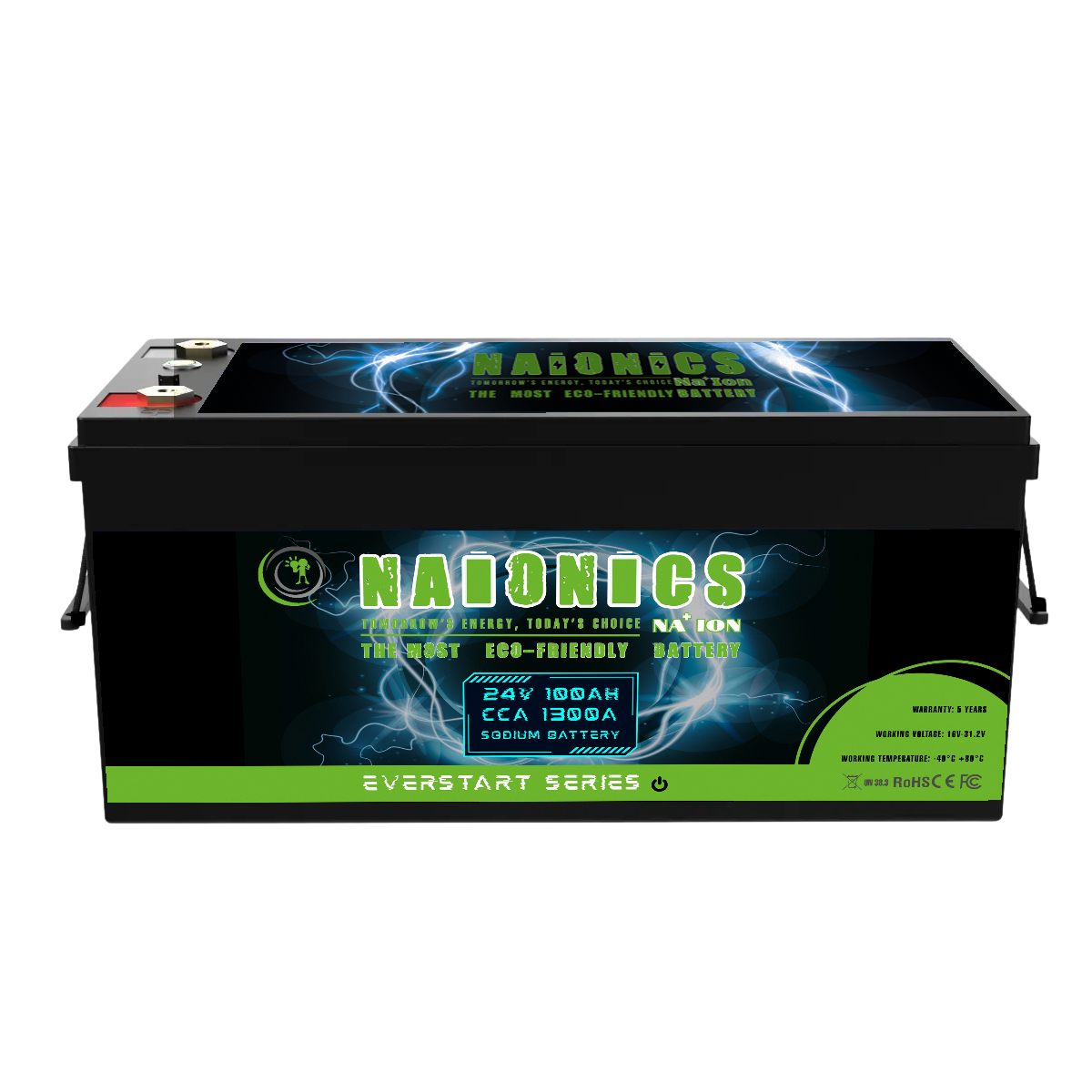 Naionics 24V 100Ah 1300 CCA Bluetooth - Batteria al Sodio per avviamento Auto EverStart Series NA2410001SB