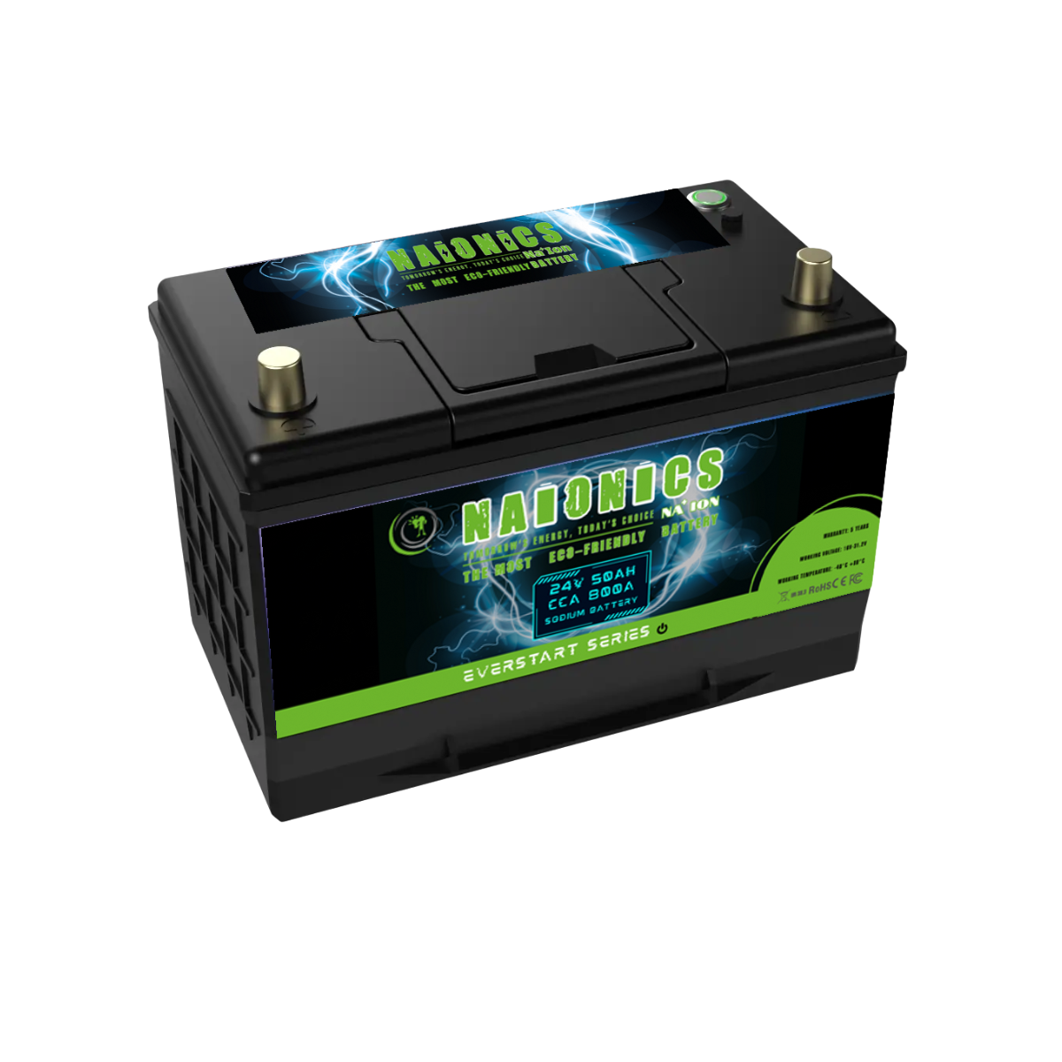 Naionics 24V 50Ah 800 CCA Bluetooth - Batteria al Sodio per avviamento Auto EverStart Series NA2405001SB